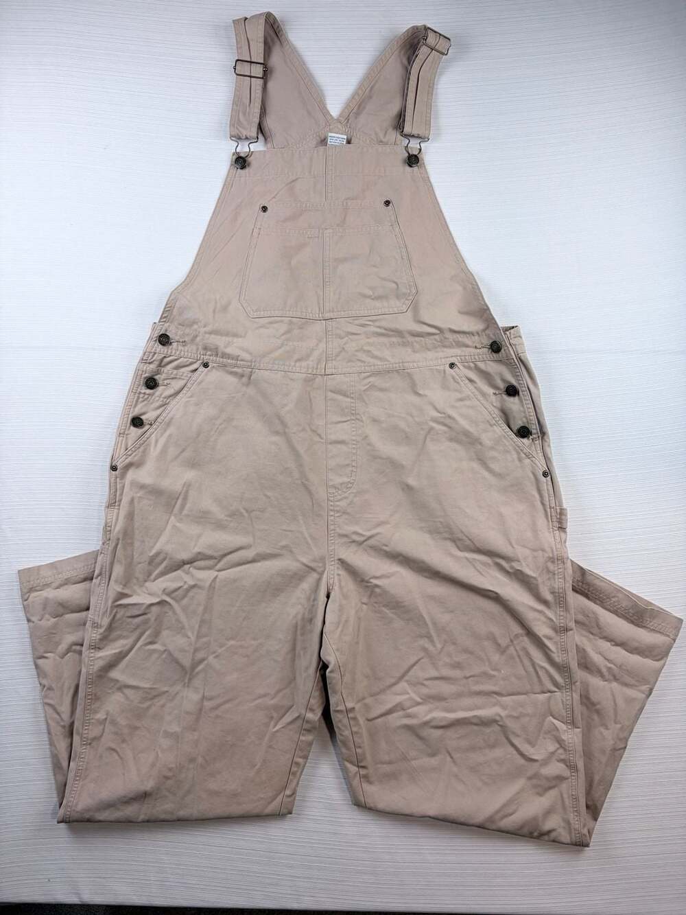 Cherokee Overalls Size XL Tan Cotton Utility Canvas Cargo Pants Bib